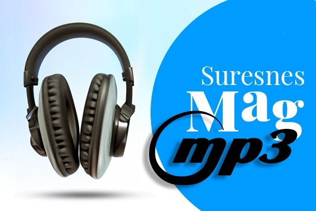 "Logo de Suresnes Mag avec icône de haut-parleur et format MP3